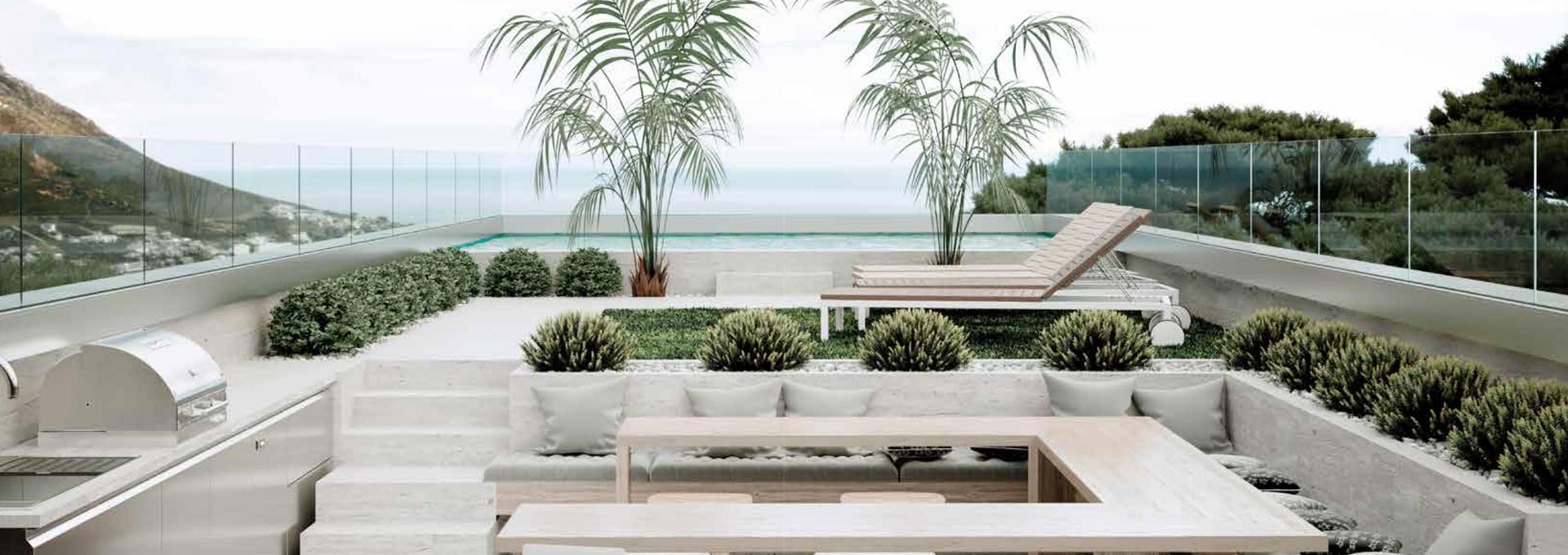 Parapetti in vetro Faraone a Roma: trasparenza assoluta per il tuo terrazzo Terrazza panoramica con piscina protetta da parapetto in vetro Faraone tutto sesto senza montanti verticali, per una vista senza ostacoli.